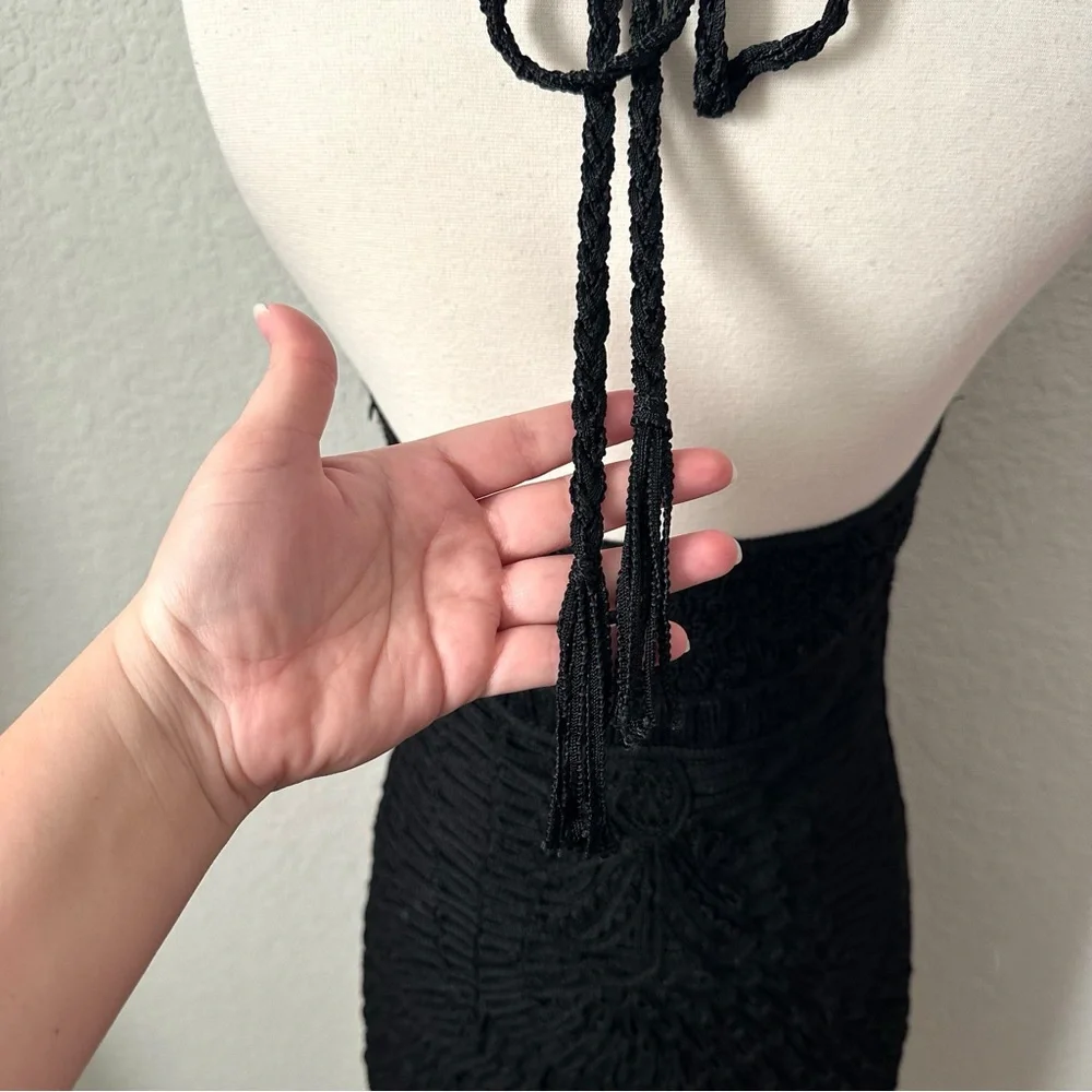 Sue Wong Vintage Black Crochet Halter Dress - Picture 7 of 15